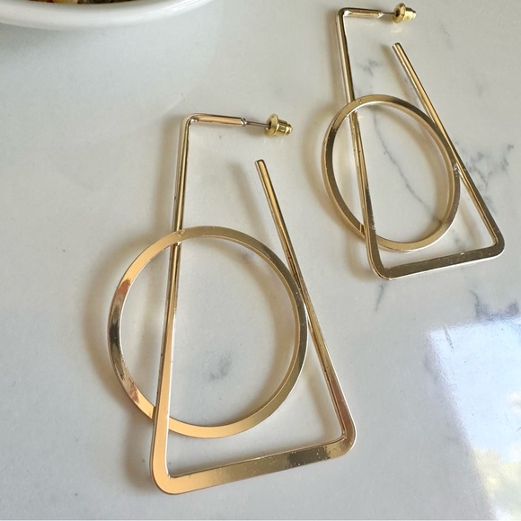 2/$30🌵 Gold Line Geometric Earrings Trapezoid Circle Hoop Shapes Boho Gift NEW - Picture 13 of 15